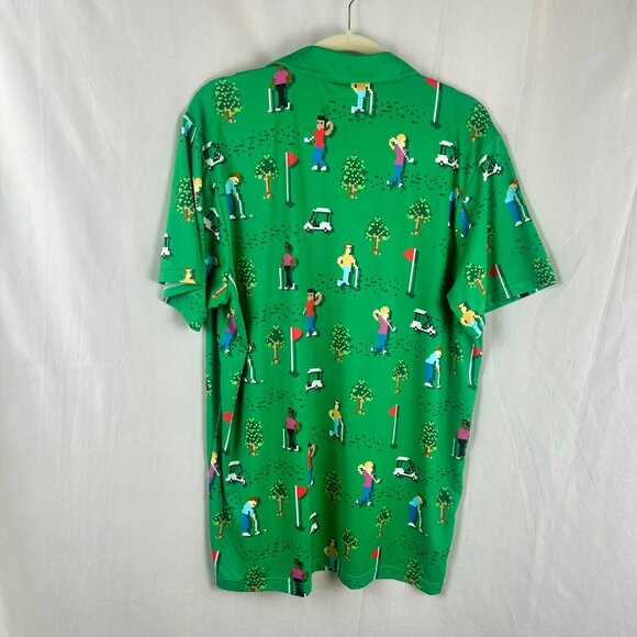 Tipsy Elves 8 Bit Birdie Performance Golf Polo Shirt Men Large Green Video Games - Picture 8 of 9